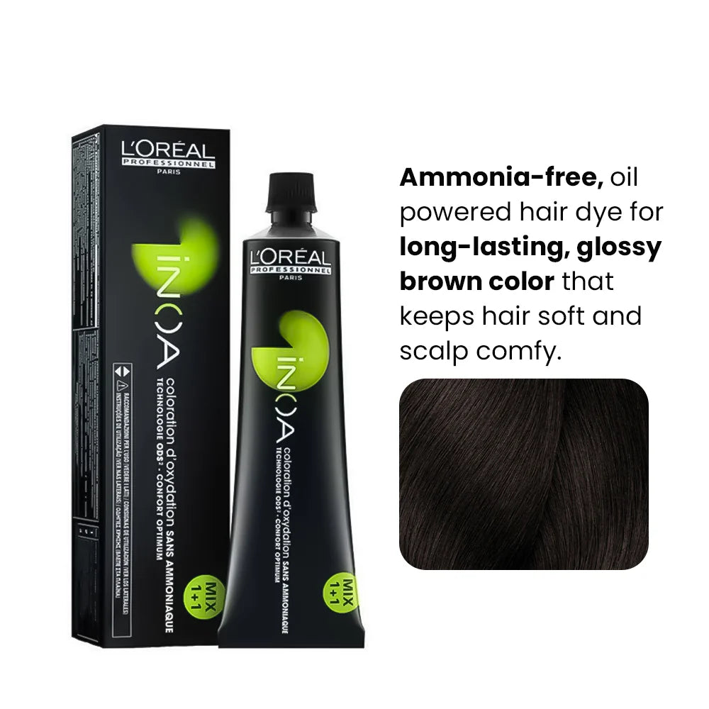 Loreal Inoa Hair Color 60G Shade 4 Brown + Developer 1000ml Combo