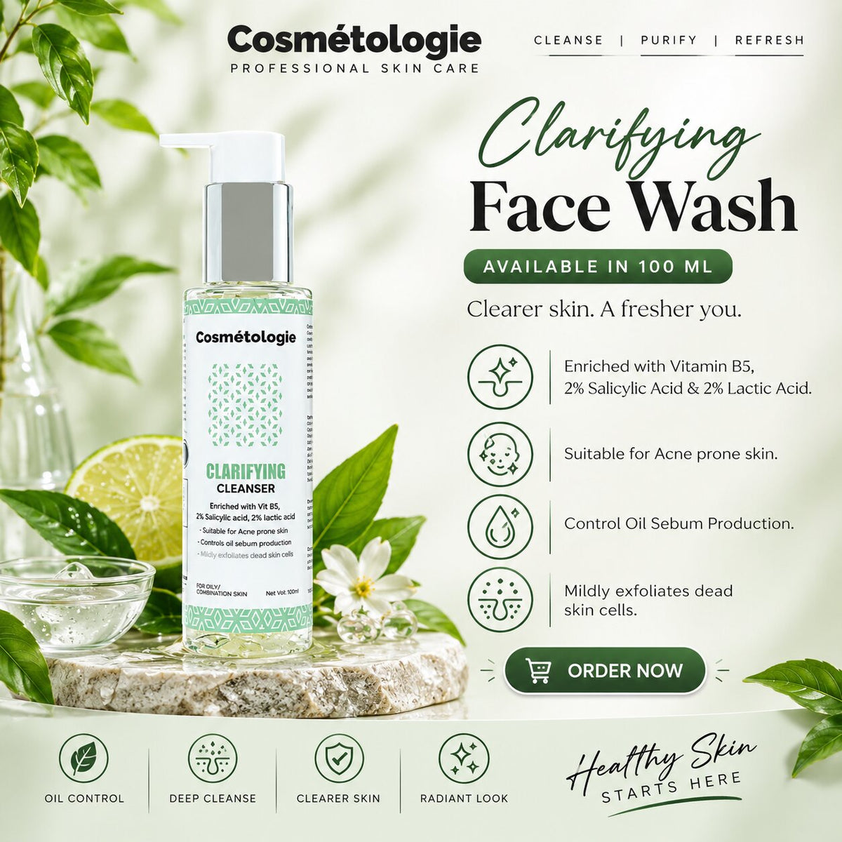Cosmetologie Clarifying Cleanser 2% Salicylic acid, 2%lactic acid and Vitamin-B5