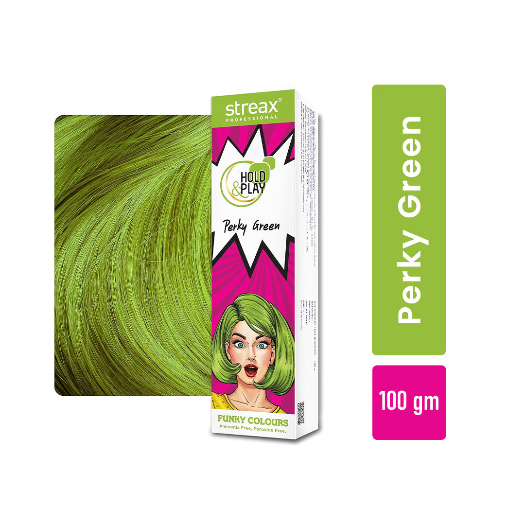 Streax Professional Hold & Play Funky Colours - Perky Green, 100Gm