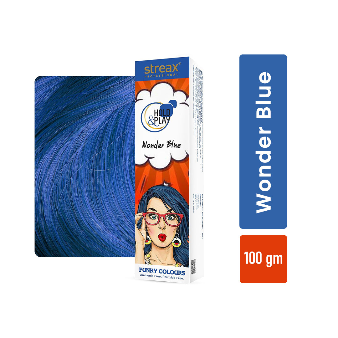 Streax Professional Hold & Play Funky Colours - Wonder Blue, 100Gm